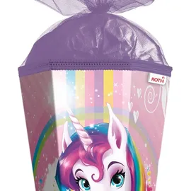 ROTH Schultüte Einhornportrait 100 cm groß eckig Rot(h)-Spitze Tüllverschluss Zuckertüte Schulanfang - Rosa