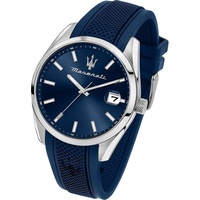 MASERATI Quarzuhr Maserati Herren Armbanduhr, (Analoguhr), Herrenuhr Silikonarmband, rundes Gehäuse, groß (ca. 43mm) blau blau
