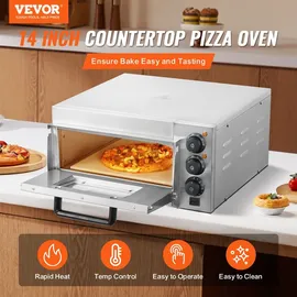 Vevor kommerzieller Pizzaofen Backofen Einzeldeckschicht 356 mm, elektrischer Pizzaofen aus Edelstahl mit drei Drehknöpfen, Mehrzweck-Pizzamaker I...
