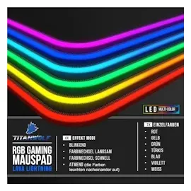 Titanwolf RGB Gaming Mauspad, Mousepad 900 x 400 mm, verbessert Präzision & Geschwindigkeit, Lavamotiv