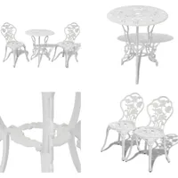 vidaXL 3 tlg. Bistro Set Aluminiumguss Weiß - Bistro-Tisch Und Stuhl - Bistro-Tische Und Stühle - Bistro-Set - Bistro-Sets - Weiß