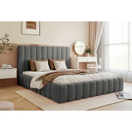 Selsey Polsterbett 140x200 mit Bettkasten, Velours, grau -
