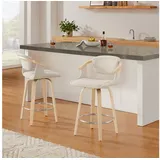 Art Leon Esszimmerstuhl BS049-051 (Barhocker 2er Set, Drehbar Barstuhl Tresenhocker Sitzhöhe 65.5 cm Bistrohocker Küchenstühle mit lehne, Sitzfläche aus Baumwoll Leinen Pappelholz) beige