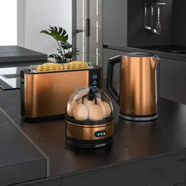 Arendo - Wasserkocher mit Toaster und Eierkocher SET Edelstahl Kupfer Wasserkocher 1,5L 40° - 100°C, Toaster 2 Scheiben LED-Display 6 Bräunungsgrade