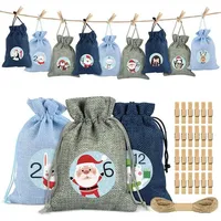Luxuskollektion Adventskalender zum Befüllen 24 Stoffsäckchen Weihnachtskalender Set Blau