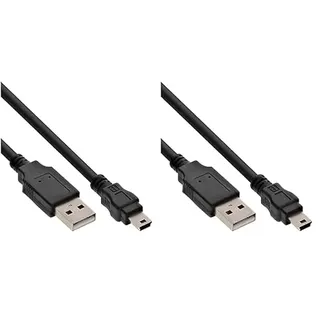 InLine 33107L USB 2.0 Mini-Kabel, USB A Stecker an Mini-B Stecker (5pol.), schwarz, 5m (Packung mit 2)