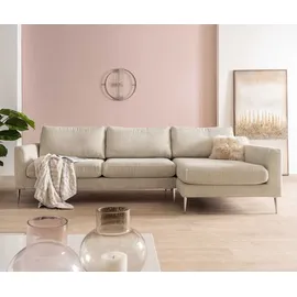 DeLife Ecksofa Marla 285x140 cm Cord Creme-Weiß Recamiere rechts