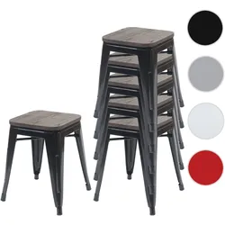 6er-Set Hocker HWC-A73 inkl. Holz-Sitzfläche, Metallhocker Sitzhocker, Metall Industriedesign stapel
