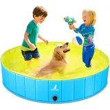 Pourbibi Hundepool fur Große Hunde, Faltbare Hund Schwimmbecken Hundebadewanne, rutschfest Dog Pool Planschbecken für Kinder und Hunde, 120 x 30 cm