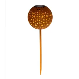 Hi Haushalt International LED Solar-Dekokugel Rost mit Erdspieß, Sterndesign, 1 warmweißes LED, Dx H: 18x53cm, 70464