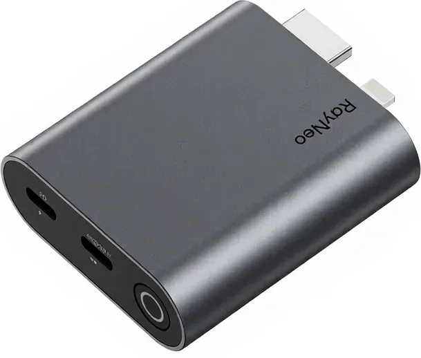 RayNeo HDMI-adapter für iPhone 14 & ältere Lightning/HDMI-geräte – integrierter akku & ladefunktion bei nutzung – unterstützt 1080p@120Hz, 4k@30Hz video – kompatibel mit Air 3s / Air 2s / Air 2 XR-brillen