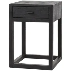 Nachttisch Blasq Mangoholz massiv, modern minimalistisch, schwarz, mit 1 Schublade