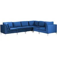 Beliani 6-Sitzer Ecksofa Samtstoff marineblau linksseitig EVJA