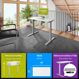 eSmart Germany ETX-121GW 100x60cm Weiß Ergonomischer Steh-Sitz-Schreibtisch Stufenlos elektrisch höhenverstellbar 73,5-123,5cm 3x Memory Aktivitätserinnerung Soft-Start/Stopp Schnelle Montage
