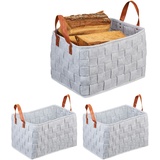 3x Aufbewahrungskorb Filz, Holzfilztasche Tasche Kaminholz Filzkorb Filztasche