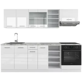Vicco Küchenzeile Küchenblock Einbauküche R-Line 240 cm Weiß Arbeitsplatte Hochglanz