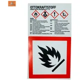 TRIZERATOP Warnschild Ottokraftstoff Benzin Gefahrenhinweise + Symbol Flamme 1 Stück Bunt