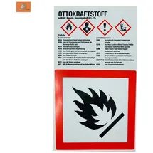 TRIZERATOP Warnschild Ottokraftstoff Benzin Gefahrenhinweise + Symbol Flamme 1 Stück Bunt