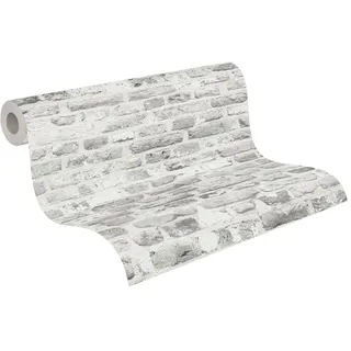 A.S. Création Steinoptik Tapete Grau Weiß A.S. Création THE BOS 388294 Vliestapete Backstein Tapete 10,05 m x 0,53 m Made in Germany