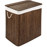 Wäschekorb mit Deckel und 2 Fächer - stabile Wäschebox Bambus - Wäschekorb Braun mit Wäschesack, waschbar - 100% Bambus - 104 Liter