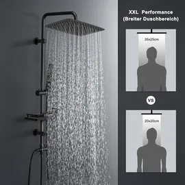 Görbach Regendusche Duschsystem mit Ablage Schwarz 35x25cm