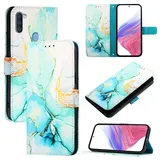 nancencen für Samsung Galaxy A11 Hülle, PU Leder Handyhülle Kapphülle mit Kartenfach Magnetisch Rundumschutz Mode Marmormuster Handytasche Case Handytasche Case, Grün