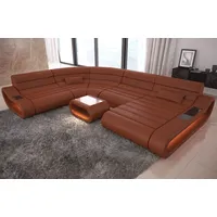 Sofa Dreams Wohnlandschaft Leder Sofa Ledercouch Concept XXL U Form Ledersofa, Couch, mit LED, Designersofa mit ergonomischer Rückenlehne braun