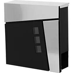 Briefkasten MCW-B29, Wandbriefkasten Postkasten Zeitungsfach, pulverbeschichtet ~ schwarz/Edelstahl