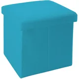 Intirilife Faltbarer Sitzhocker 30x30x30 cm in HIMMEL BLAU - Sitzwürfel mit Stauraum und Deckel aus Stoff in Leinen Optik - Sitzcube Fußablage Aufbewahrungsbox Truhe Sitzbank