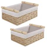 Yawinhe 2 Stück Handgewebt Aufbewahrungskorb, Korb geflochten aus Wasserhyazinthe Seegras, Geflochtener Aufbewahrungsbox mit Griffen, für die Organisation, Natur, SNL001N