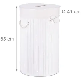 Relaxdays Wäschekorb Bambus, faltbare Wäschetonne mit Deckel, Volumen 70 l, Wäschesack Baumwolle, rund weiß