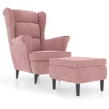 vidaXL Ohrensessel mit Hocker Armlehnen Fernsehsessel Polstersessel Loungesessel Wohnzimmersessel TV Sessel Ruhesessel Relaxsessel Rosa Samt