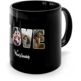 PhotoFancy® - Fototasse 'Love' - Personalisierte Tasse mit eigenem Foto und Text selbst gestalten - Schwarz glänzend