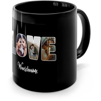 PhotoFancy® - Fototasse 'LOVE' - Personalisierte Tasse mit eigenem Foto und Text selbst gestalten - Schwarz glänzend