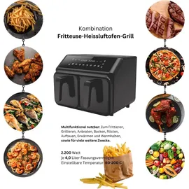 Michelino 4+4 Liter Heißluft-Fritteuse Heißluftfriteuse 20212