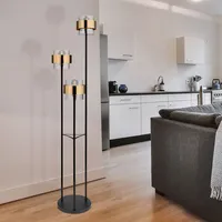 GLOBO Stehleuchte Standlampe Messing Glas Wohnzimmerlampe Schwarz H 160