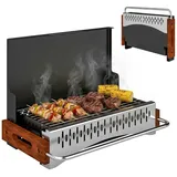 MC Star Holzkohlegrill Tragbarer Holzkohlegrill mit herausnehmbarer Grillschale, Edelstahl und Metall, 50,5 x 34 x 33 cm, Schwarz