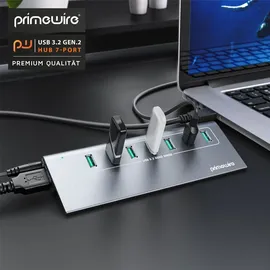 Primewire USB 3.2 Gen2 Hub, 7 Port Verteiler aktiv mit Netzteil, 10 Gbit/s