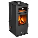 Babas Gold Hybridofen Pellets und Holz Kombiofen Kaminofen mit Backfach 12 kW Schwarz Holzofen Holz Ofen Kamin - Schwarz