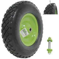 Baumarktplus Schubkarrenrad grün/Schwarz Vollgummi 4.80/4.00-8 + Achse Ersatzrad Reifen Schiebkarre PU