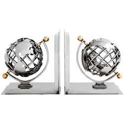 Casa Padrino Luxus Bücherstützen Globus Nickel Finish Aluminium - Bücherstütze - Book End - Luxus Kollektion - Art Deco