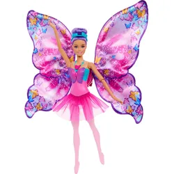 Barbie Tanz und Flatter Puppe mit 2-in-1-Verwandlung von der Tänzerin zum Schmetterling, violette Haare