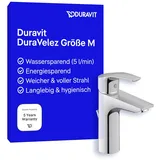 Duravit DuraVelez wassersparende Waschtischarmatur, Größe M (Auslauf Höhe 106 mm), energiesparende Waschbecken Armatur (FreshStart), Wasserhahn Bad mit Zugstangen Ablaufgarnitur, Chrom