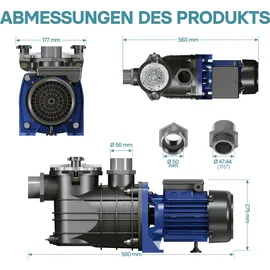 XPOtool Poolpumpe schwarz 13800 l/h