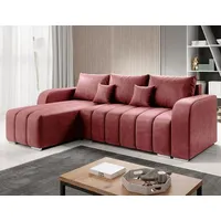 Velvet Ecksofa in L-Form 245 x 86 x 147 cm mit Schlaffunktion und Bettzeugbehälter - Schlafsofa mit Bettkasten - Eckcouch mit Stauraum - Links Cou... - Rosa
