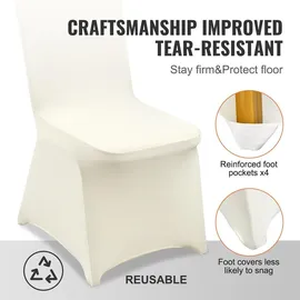 Vevor Stuhlhussen für Klappstühle aus Elastischem Spandex, Universell Passender Stuhlbezug, Abnehmbare & Waschbare Schonbezüge, für Hochzeiten, Partys, Feiern, Essen (100 Stück, Elfenbeinbeige)