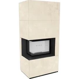 Kratki Kaminbausatz Floki Box Stahl Schwarz/Abdeckplatte Quarzsinter Weiß