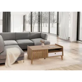 MCW Couchtisch MCW-M48, Wohnzimmertisch Tisch Sofatisch, 52x114x59cm ~ beige, Schublade grau