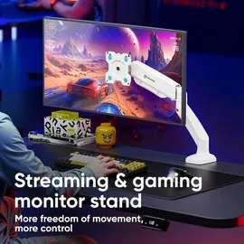 ONKRON Monitor Tischhalterung für 13-32 Zoll, bis 8 kg, Gasdruckfeder, VESA 75x75 & 100x100, schwenkbar, neigbar, drehbar, Weiß G80-W