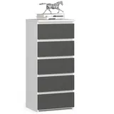 home collective Kommode mit 5 Schubladen Kommode Schlafzimmer Flur Wohnzimmer Organizer Kommode mit Schubladen 40 cm breit 92 cm hoch | weiß-grau Highboard Sideboard Mehrzweckschrank Schrank schmal